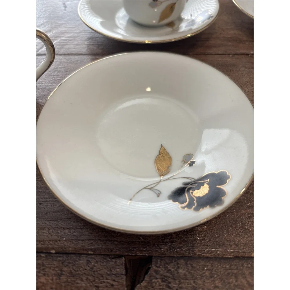 4 Tiger Yedi Porcelain‎ Cup Saucer Gold Leaf Small Tea   Espresso Coffee